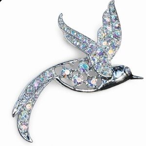 Vintage Signed 1960s Sarah Coventry Bird of Paradise AB Rhinestone Brooch Retro